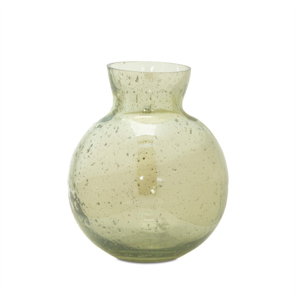 Set of Three Sage Green Seeded Bubble Glass Table Vases