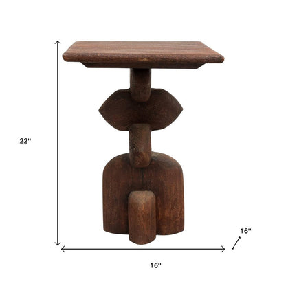 22" Brown Distressed Solid Wood Square End Table