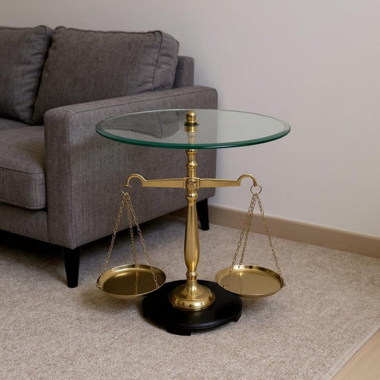 24" Clear and Gold Glass and Aluminum Libra Scales End Table