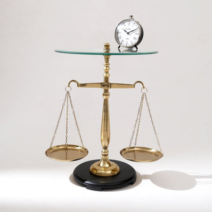 24" Clear and Gold Glass and Aluminum Libra Scales End Table