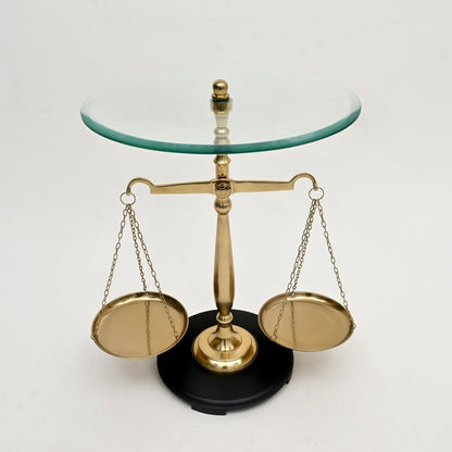24" Clear and Gold Glass and Aluminum Libra Scales End Table