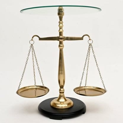 24" Clear and Gold Glass and Aluminum Libra Scales End Table