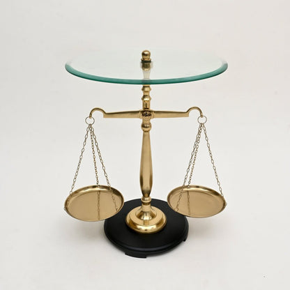 24" Clear and Gold Glass and Aluminum Libra Scales End Table