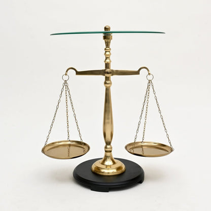 24" Clear and Gold Glass and Aluminum Libra Scales End Table