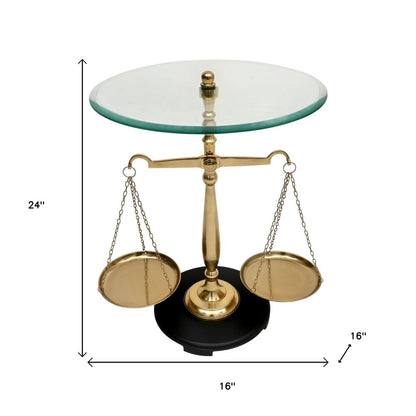 24" Clear and Gold Glass and Aluminum Libra Scales End Table