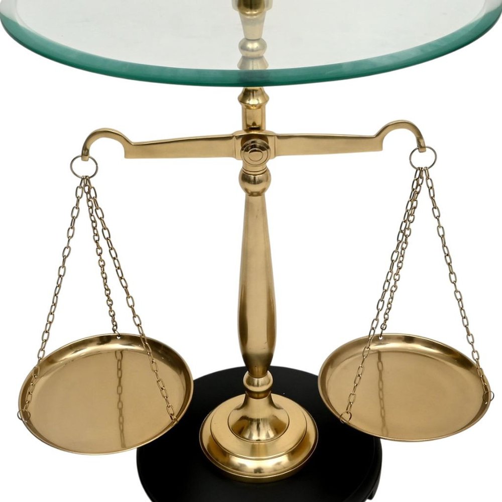 24" Clear and Gold Glass and Aluminum Libra Scales End Table