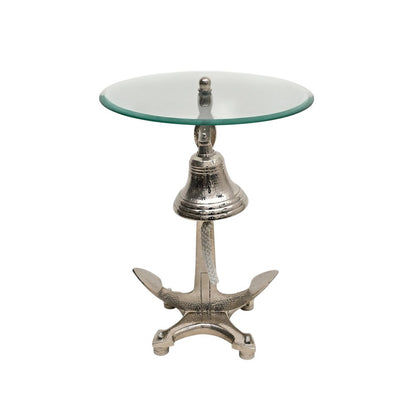 24" Clear and Silver Glass and Aluminum Nautical Bell End Table