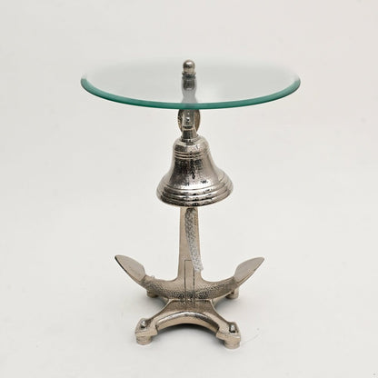 24" Clear and Silver Glass and Aluminum Nautical Bell End Table