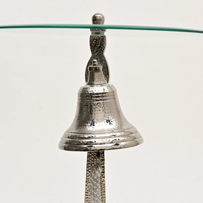 24" Clear and Silver Glass and Aluminum Nautical Bell End Table