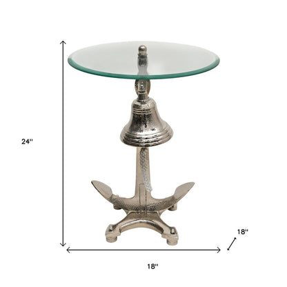 24" Clear and Silver Glass and Aluminum Nautical Bell End Table