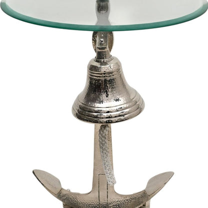 24" Clear and Silver Glass and Aluminum Nautical Bell End Table