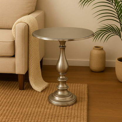 26" Silver Aluminum Round Pedestal End Table