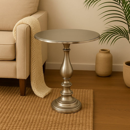 26" Silver Aluminum Round Pedestal End Table