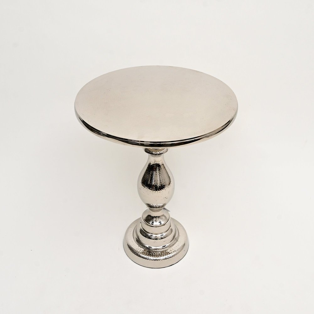 26" Silver Aluminum Round Pedestal End Table