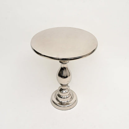 26" Silver Aluminum Round Pedestal End Table