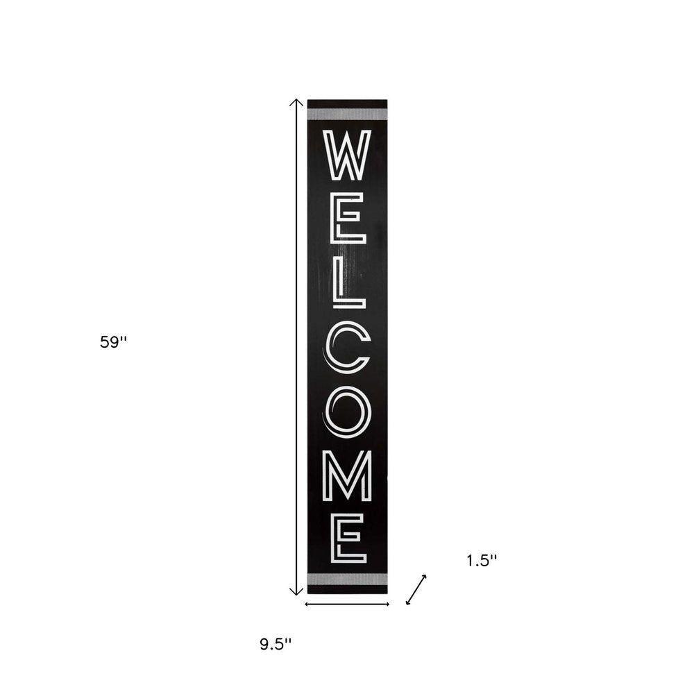 59" Black And White Solid Wood Welcome Reversible Porch Sign