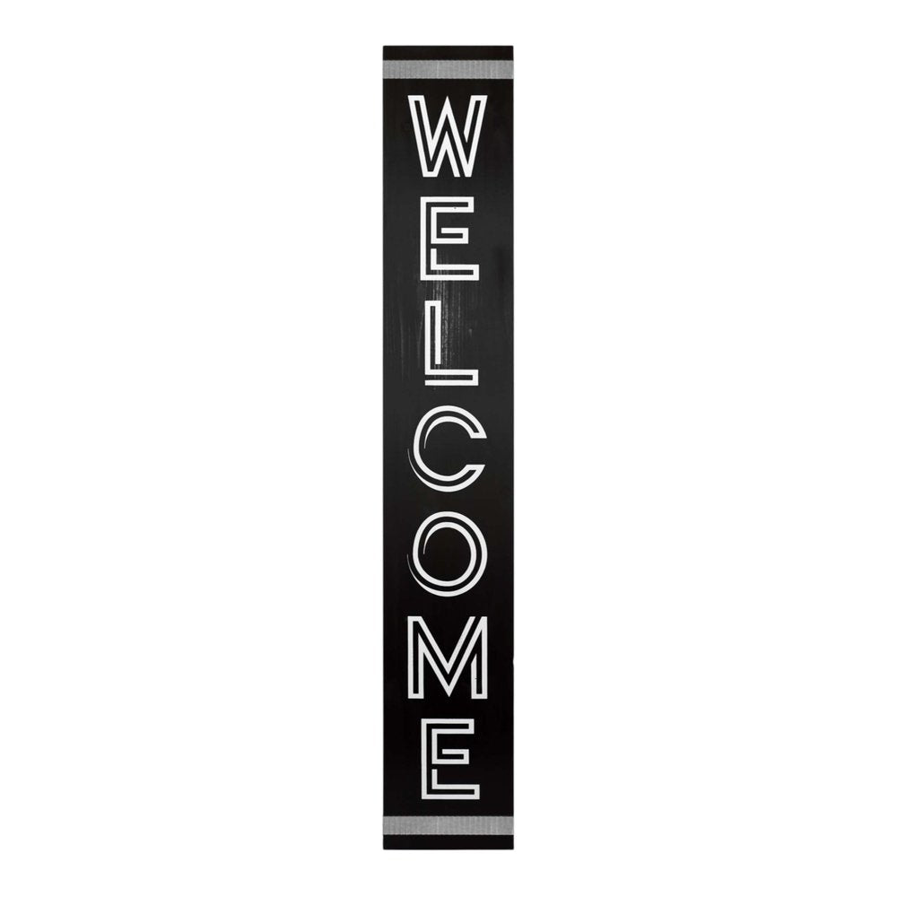 59" Black And White Solid Wood Welcome Reversible Porch Sign