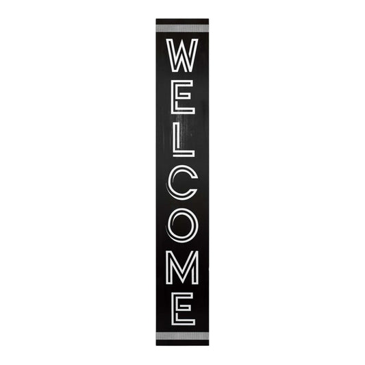 59" Black And White Solid Wood Welcome Reversible Porch Sign
