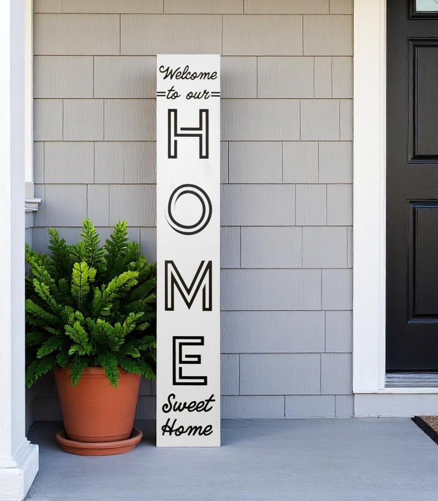 59" Black And White Solid Wood Welcome Reversible Porch Sign