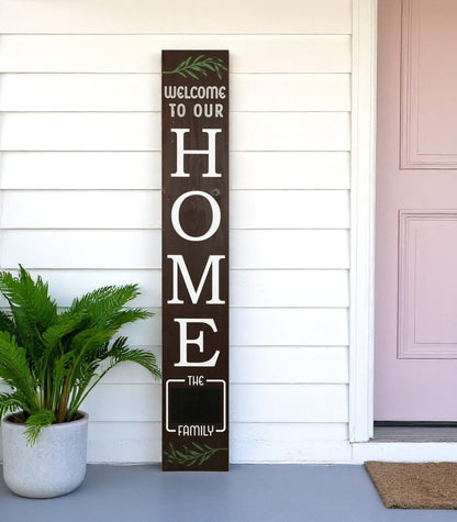 59" Brown And White Solid Wood Welcome Reversible Porch Sign