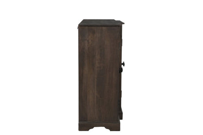 70" Dark Brown Solid Wood Carved Geometric Sideboard with Four Doors