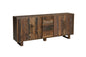 83" Dark Brown Distressed Reclaimed Wood Three Drawer Sideboard with Four Doors