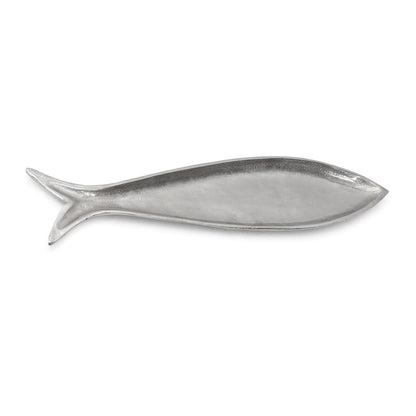 Bandeja para servir pescado de aluminio fundido plateado de 23"