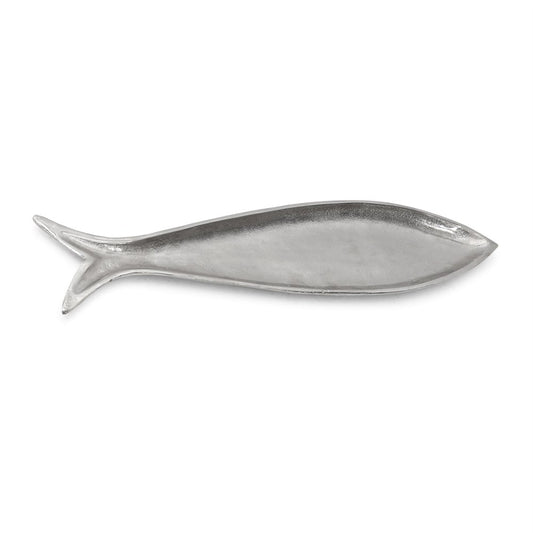 Bandeja para servir pescado de aluminio fundido plateado de 23"