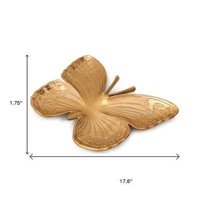 Bandeja para servir mariposa de aluminio fundido dorado de 18"