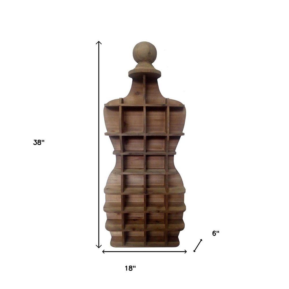18" Brown Wood Novelty Shape Multi Compartment Wall Mount Accent Shelf