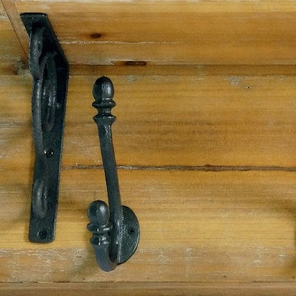 Perchero de pared de 6" con cinco ganchos de metal y madera maciza, color negro y marrón