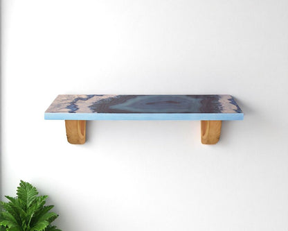 Estante de pared decorativo de 61 cm con diseño de ágata de madera natural y azul