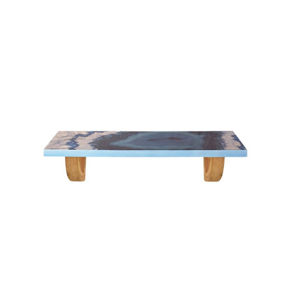 Estante de pared decorativo de 61 cm con diseño de ágata de madera natural y azul