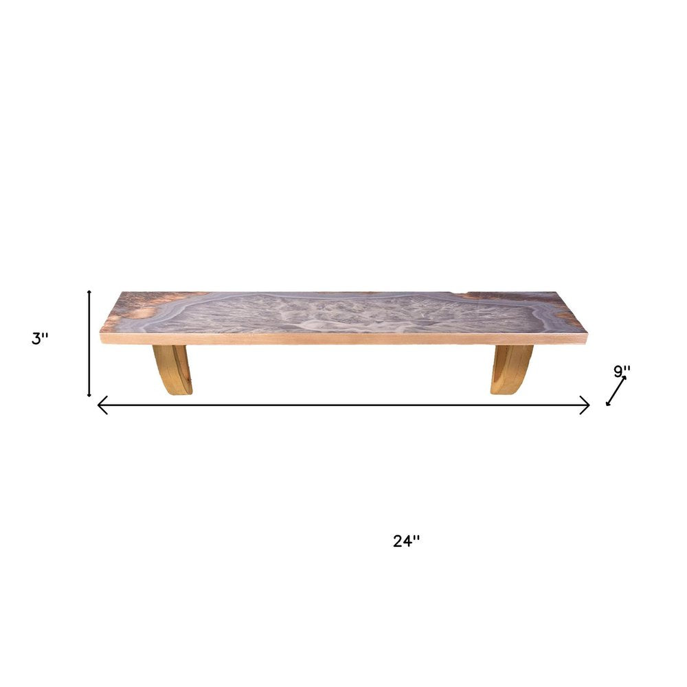 Estante de pared con acento de madera natural y gris de 24"