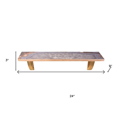 Estante de pared con acento de madera natural y gris de 24"