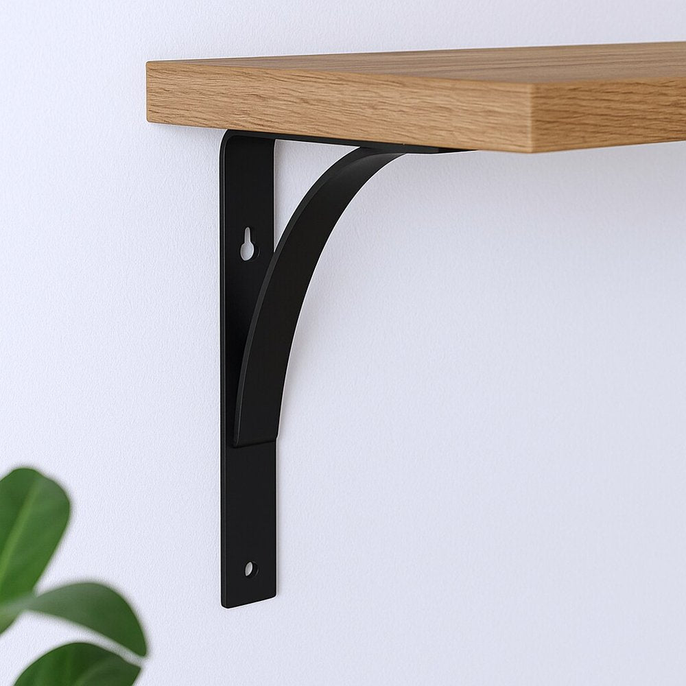 Juego de dos soportes de estante de pared de metal curvo negro de 8"