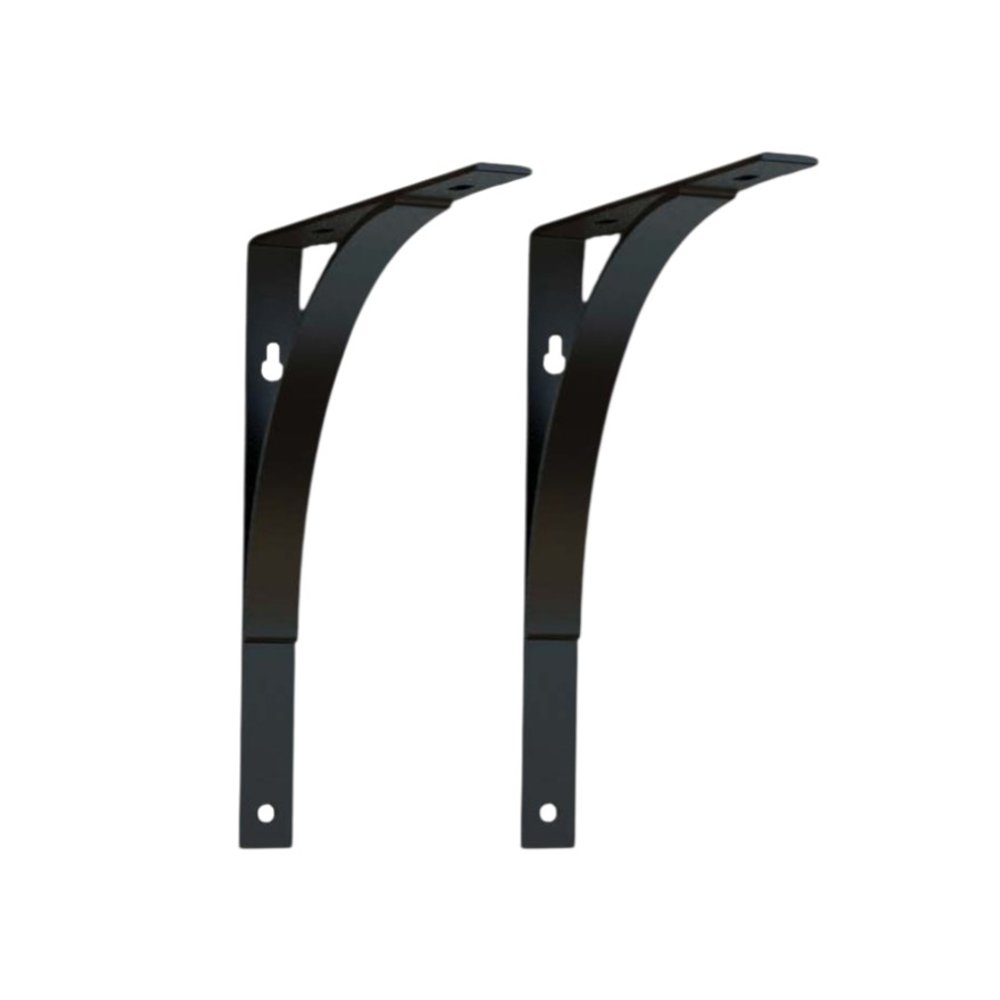 Juego de dos soportes de estante de pared de metal curvo negro de 8"