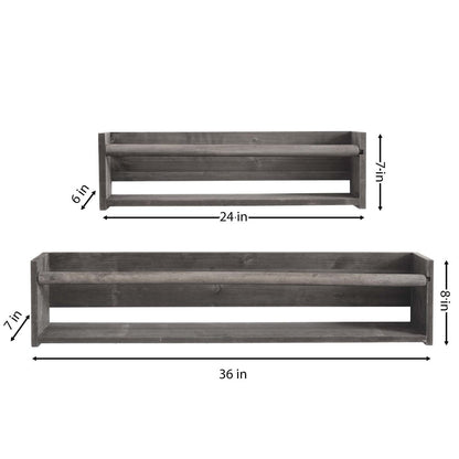 Set Of Two Gray Wood Wall Mounted Floating Shelves
