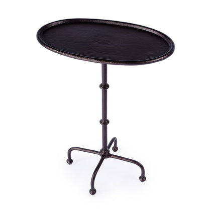 20" Black Aluminum Oval Outdoor Pedestal Side Table