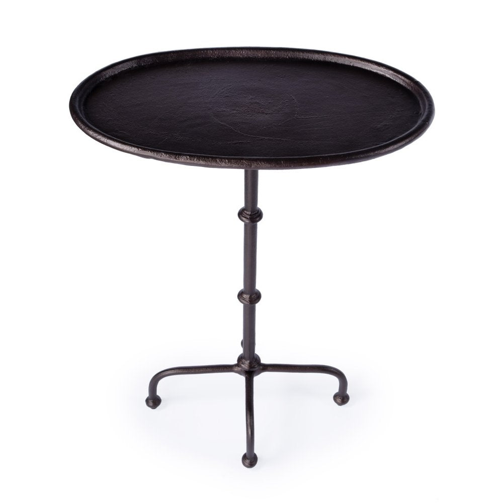 20" Black Aluminum Oval Outdoor Pedestal Side Table
