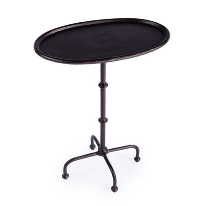 20" Black Aluminum Oval Outdoor Pedestal Side Table