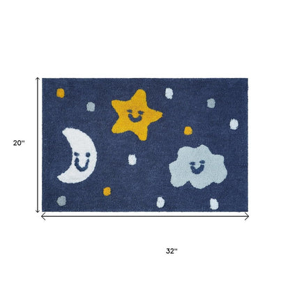 32" White Blue And Yellow Cotton Clouds and Stars Youthful Bath Rug