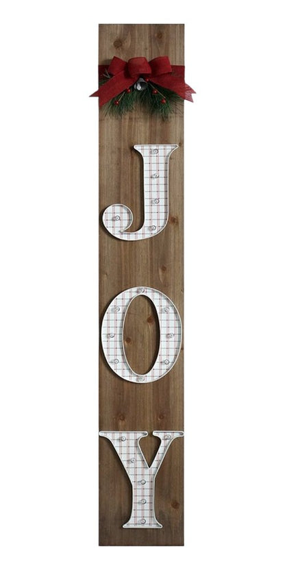 60" Brown Solid Wood Joy Christmas LED Lights Porch Sign