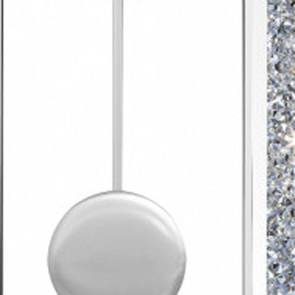 15" Silver Faux Crystal And Mirrored Glass Silent Analog Oval Wall Clock