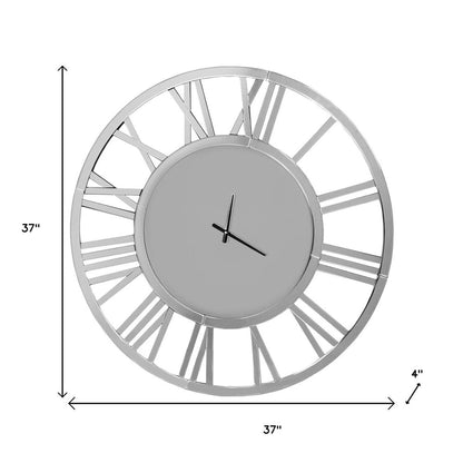 37" Silver Acrylic Silent Analog Round Wall Clock