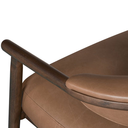33" Brown and Dark Brown Faux Leather And Wood Arm Chair