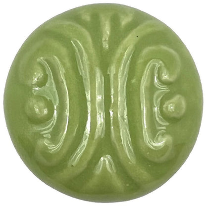 Set of Six Green Embossed Ceramic Drawer Pull Knobs