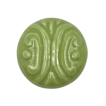 Set of Six Green Embossed Ceramic Drawer Pull Knobs