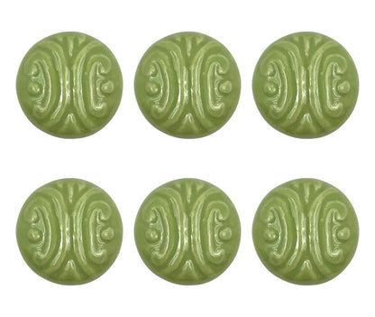 Set of Six Green Embossed Ceramic Drawer Pull Knobs