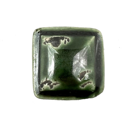 Set of Six Distressed Green Ceramic Square Drawer Pull Knobs
